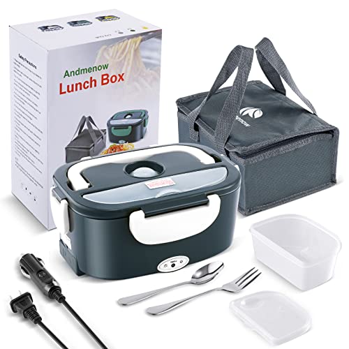 Electric Lunch Box with Insulated Lunch Bag ,Heated Lunch Box for Car Office School Home Use with Forks & Spoon,1.5L Removable 304 Stainless Steel